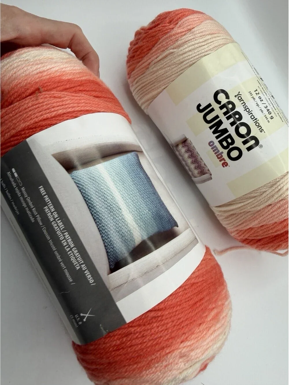 Lot Of 2 Caron Jumbo Ombré Yarn Salmon Pink Coral Orange Worsted 4 Acrylic Skein